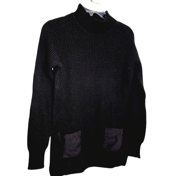 Banana Republic Wool Blend Mock Neck Sweater Tunic front Pockets Waffle Knit S - Picture 2 of 10